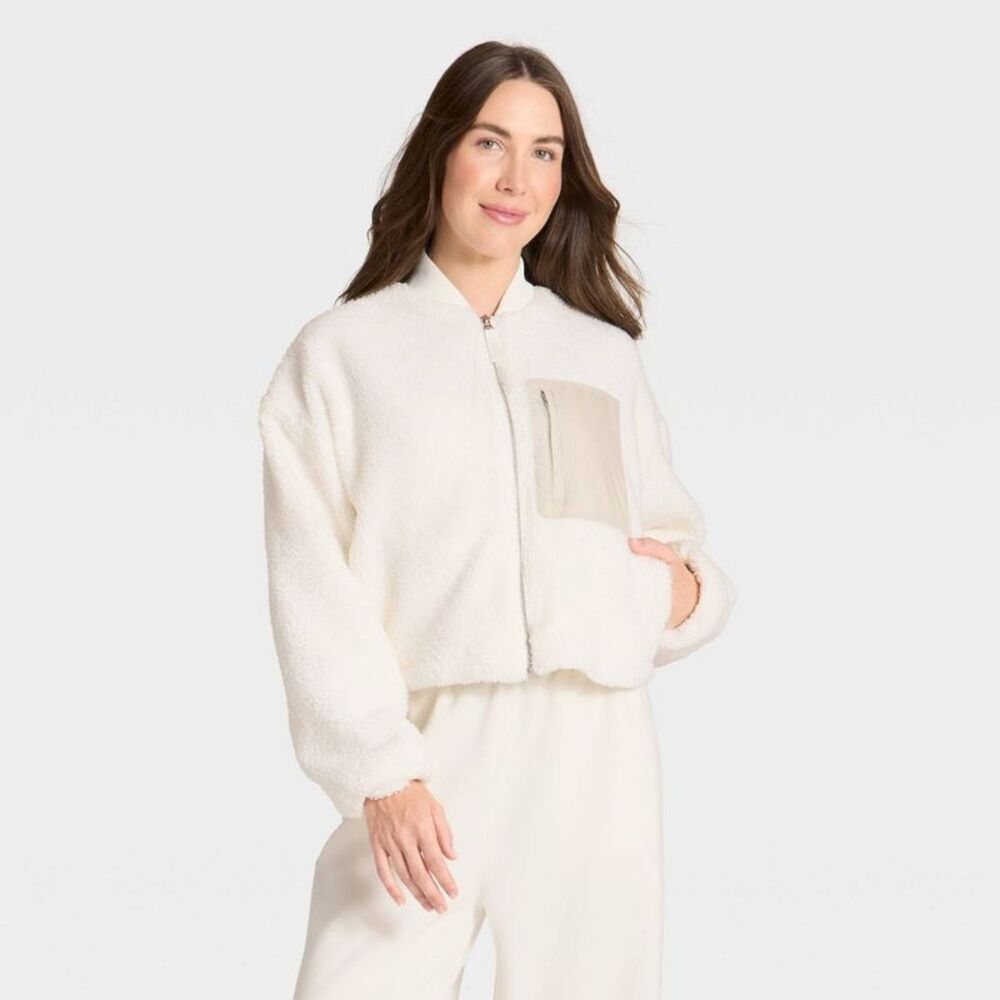 Women's High Pile Bomber Jacket - All In Motion Cream S